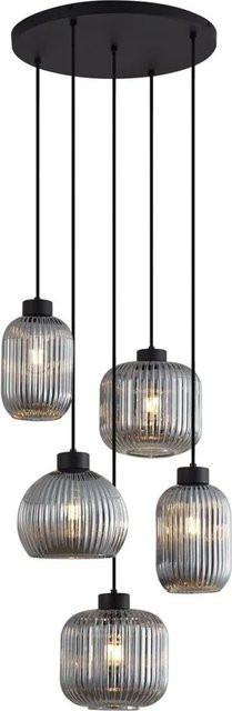 QAZQA Design-Hängelampe Ana in Schwarz mit 5-flammigem Rauchglas und Kugelform für Wohnzimmer, Flur oder Esstisch - Bild 1