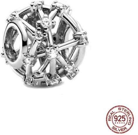Charms Runde hohle Perlen, 925 Sterlingsilber, grau, Damen - Bild 1