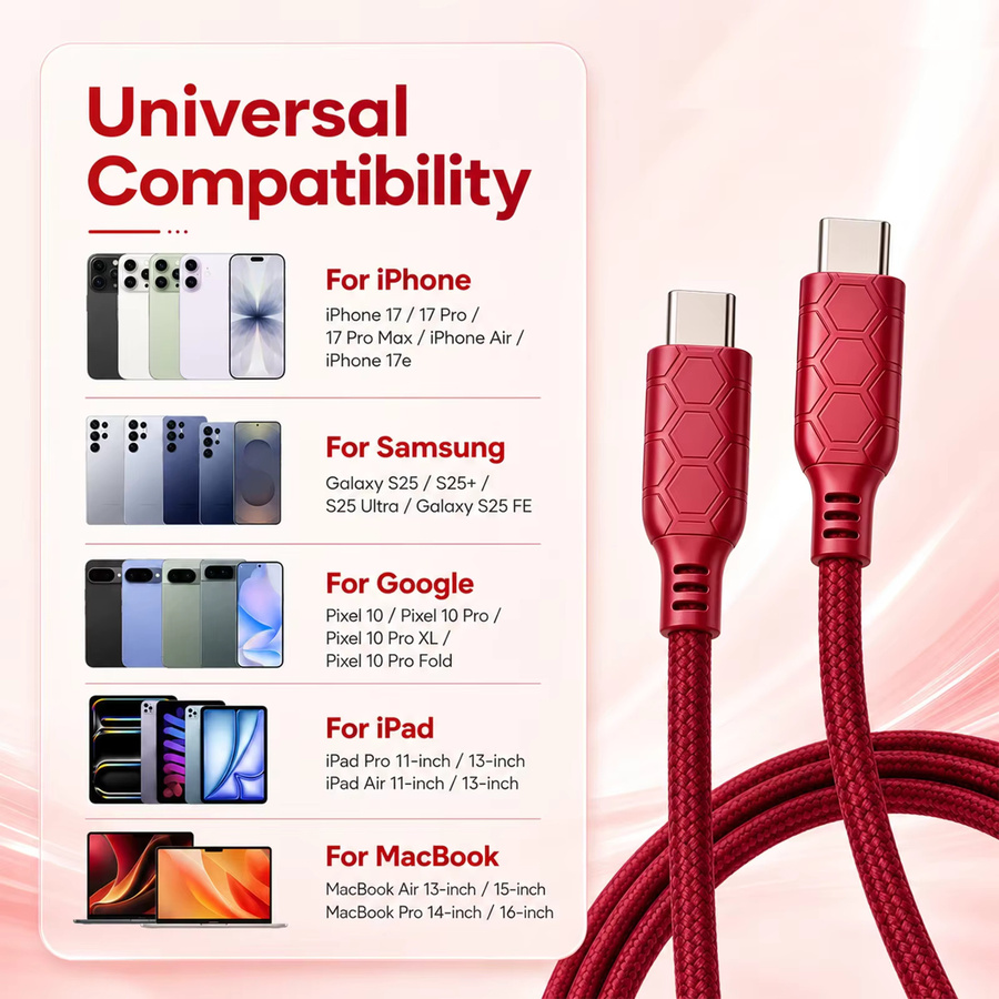 USB-C zu USB-C Kabel mit 100W PD Schnellladung und E-Marker Chip für Handy, Tablet und Laptop, Datensynchronisation 480Mbps, Grün und Rot - Bild 5