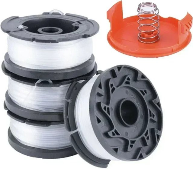 Black Decker Ersatzteil-Set mit 4 Fadenspulen und Spulendeckeln inklusive Feder für Rasenmäher GH400 GH500 GH600 GH610 GH900 GH912 - Bild 1