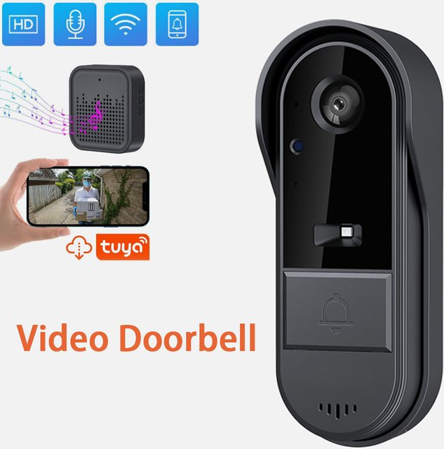 Tuya Smart WiFi Outdoor Türklingel Kamera in Schwarz mit HD Nachtsicht und Bewegungsmelder als wasserdichte visuelle Gegensprechanlage - Bild 1