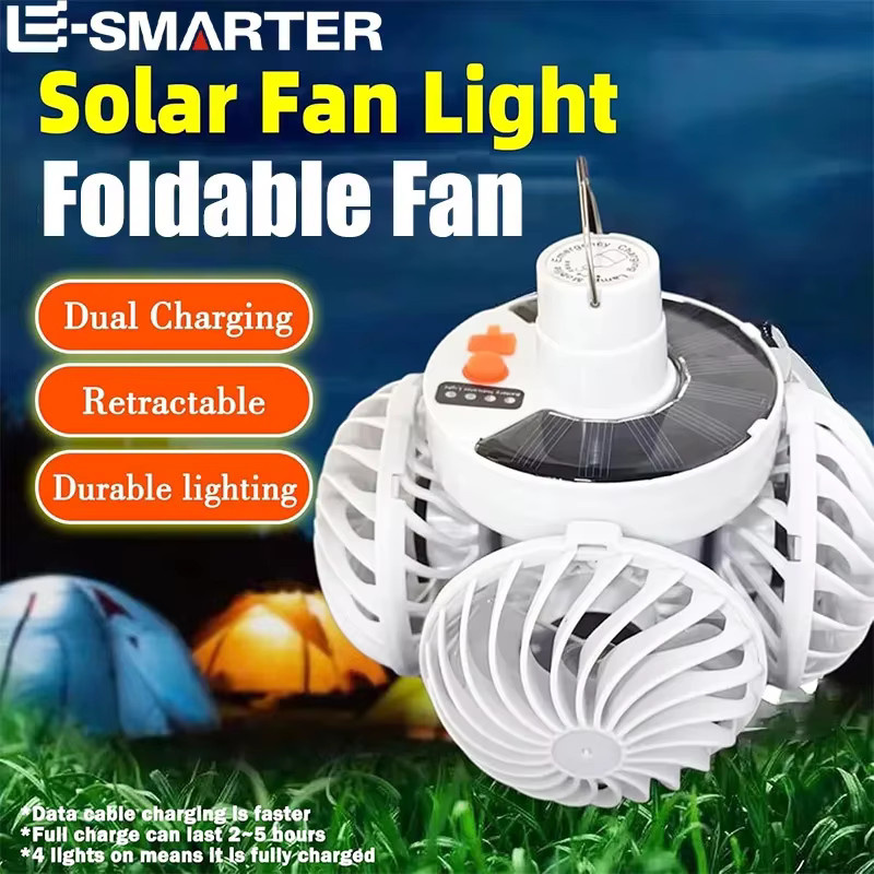 ESMARTER Solar-Ventilatorleuchte mit LED, wiederaufladbar und weiß, zur Wandmontage für Garten und Camping - Bild 5
