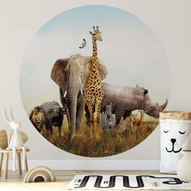 K&L Wall Art Runde Vliestapete Afrika Tiere Safari Waldtiere mehrfarbig matt - Bild 2
