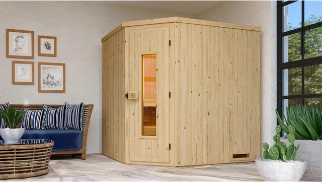 WEKA Ecksauna Varberg 2 für 6 Personen in Braun inklusive 5,4 kW Ofen mit integrierter Steuerung - Bild 1