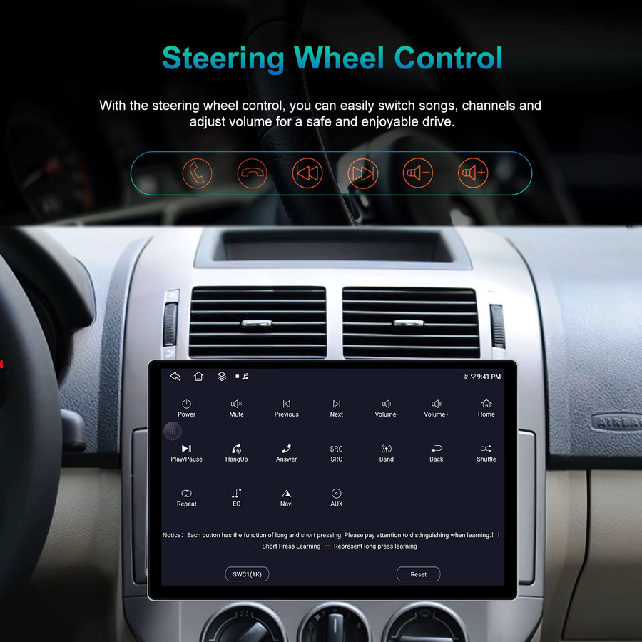 Podofo Android Multimedia Autoradio mit 13,1 Zoll 2K Bildschirm, 8-Kern Prozessor, 4GB RAM, 64GB Speicher, kabelloses CarPlay, Android Auto, GPS, WiFi, Bluetooth, Schwarz - Bild 6