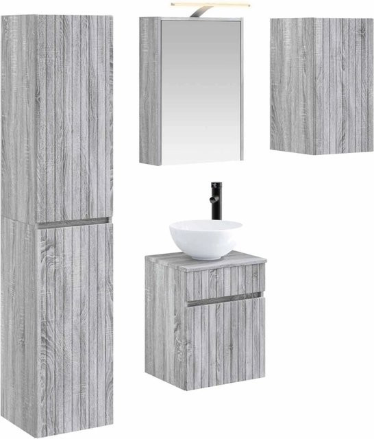 vidaXL Badezimmerschrank-Set 5-teilig in Grau Sonoma mit LED-Beleuchtung und Spiegelschrank, B/T/H: 43 x 16 x 62,5 cm - Bild 1