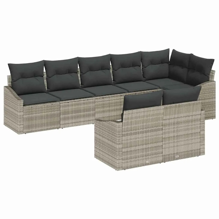 vidaXL Garten-Sofa-Set 8-teilig in Hellgrau aus Poly-Rattan mit Polsterung und L-Form für Terrasse und Garten - Bild 2
