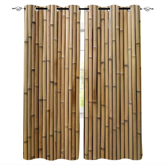 Yiran Furniture Bambus-Fenstervorhänge im orientalischen Stil, 2-teilig, Braun, B: 110 cm, H: 214 cm - Bild 1