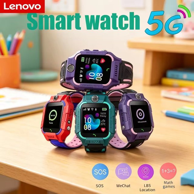 Lenovo 5G Kinder-Smartwatch in Schwarz mit GPS-Tracker, 8K Kamera, SOS-Notruf und SIM-Karten-Telefonfunktion, Android-kompatibel und wasserdicht - Bild 1