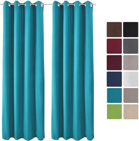 Beautissu Amelie TO Vorhang mit Ösen in Türkis, 2-teiliges Set, thermoisolierend, Breite: 140 cm, Höhe: 245 cm