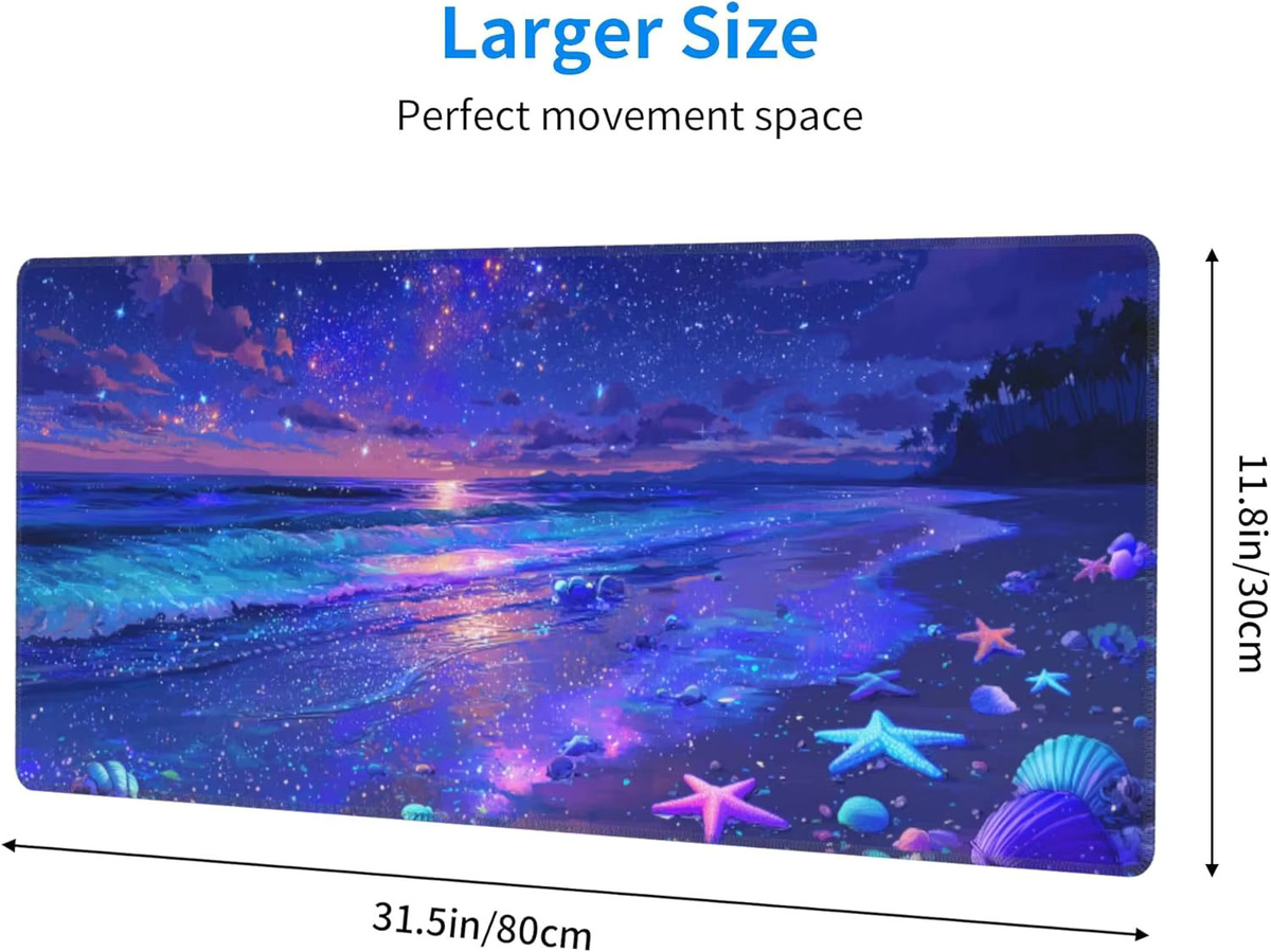 Großes Gaming-Mauspad mit Strandmotiv in Multicolour, XL Schreibtischunterlage mit genähten Kanten für Gamer und das Heimbüro - Bild 3