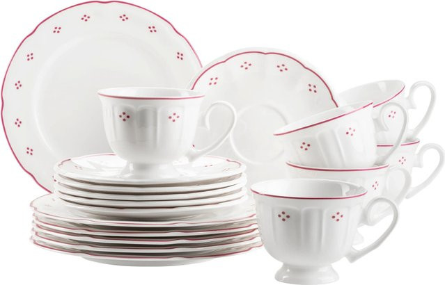 Mäser Kaffeeservice Lova aus Porzellan mit gepunktetem Design in Weiß, Blau und Rot - Bild 1