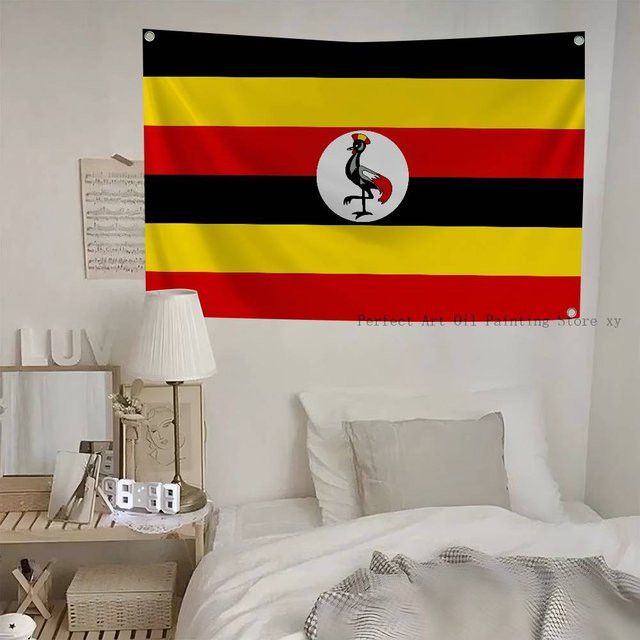 Uganda-Flagge als Banner aus Polyester mit Ösen für Outdoor-Dekoration und Raumästhetik, Multicolor - Bild 1