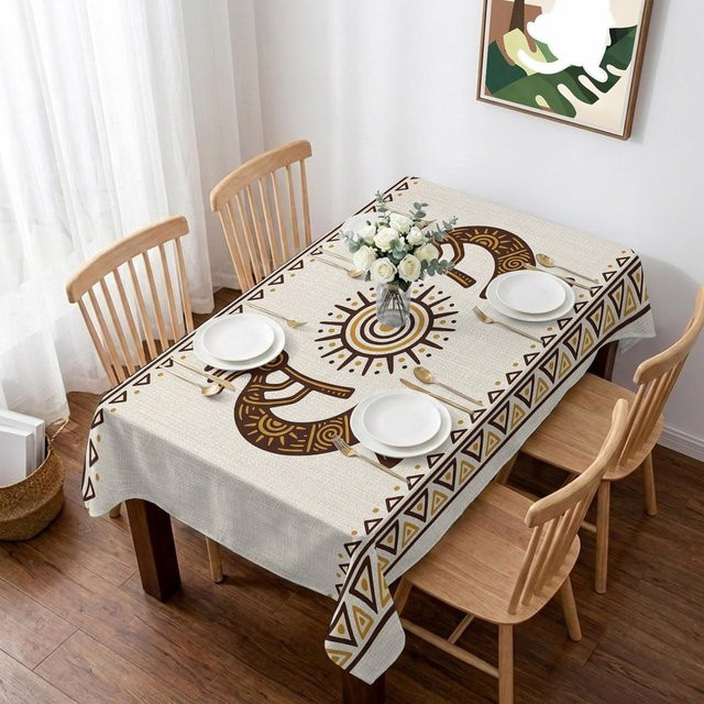 Rechteckige Tischdecke im Southwest-Stil von JINGYUE Pet mit geometrischem Stammes-Muster, beige, B/T: 160 x 100 cm - Bild 1
