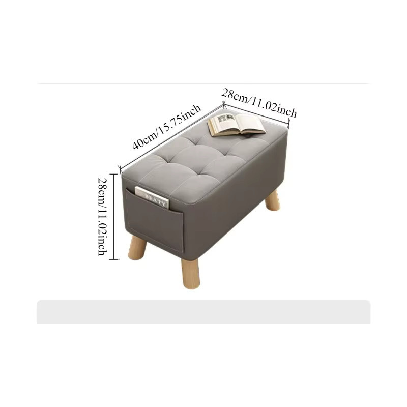 LIUSHADUOLA Schuhwechselhocker aus Massivholz in Grau mit Stoffbezug, quadratischer Hocker für Wohnzimmer und Flur - Bild 4