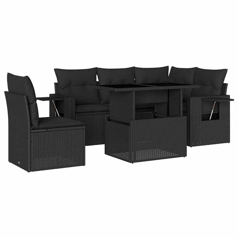 vidaXL 6-teilige Garten-Sofagarnitur aus Poly-Rattan und pulverbeschichtetem Stahl in Schwarz mit Kissen - Bild 2