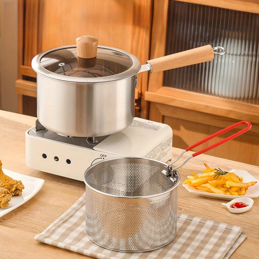 Edelstahl Kochgeschirr-Set in Silber mit Bratkorb und Glasdeckel, Antihaft-Topf und Milchpfanne aus 304 SUS Edelstahl - Bild 2