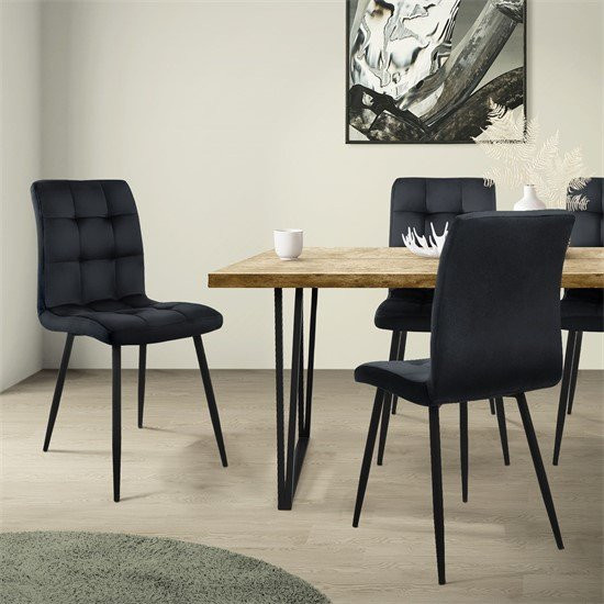 4er Set Esszimmerstühle ML-Design in Schwarz mit Samtbezug und Metallbeinen - Bild 1