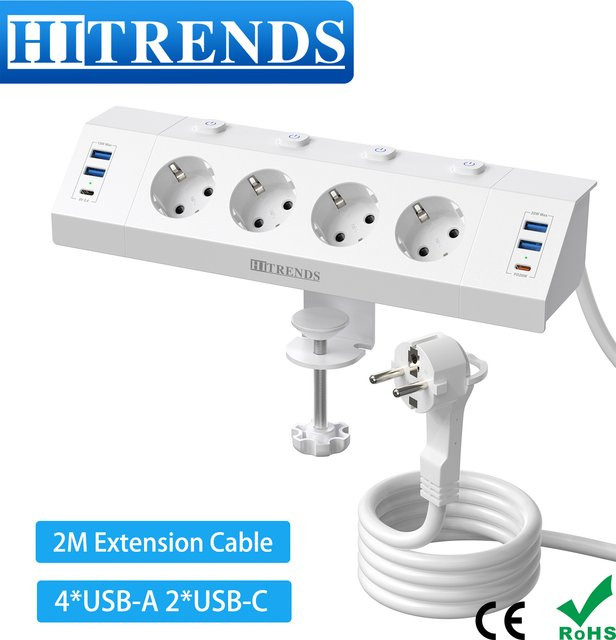 HITRENDS Desktop-USB-Steckdosenleiste in Weiß mit USB-C PD 20W und 2 m Kabel für deinen Schreibtisch - Bild 1