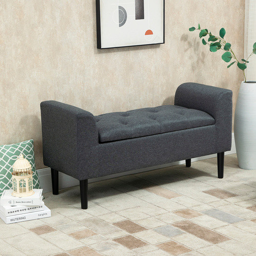 HOMCOM Sitzbank mit Stauraum aus Gummiholz und Stoff in Dunkelgrau, B/T/H: 116 x 44 x 58 cm - Bild 3