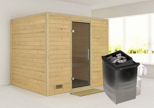 Karibu Sauna Paldiski aus Fichtenholz mit 9 kW Saunaofen und integrierter Steuerung für 4 Personen, beige - Bild 1