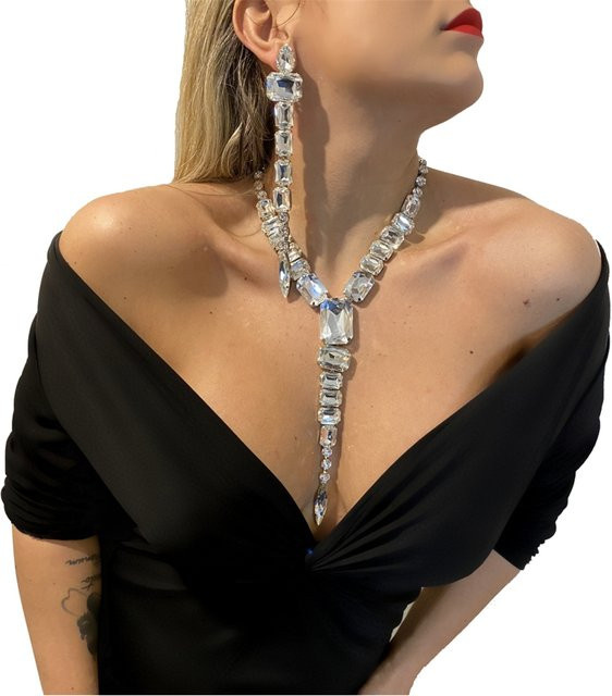 Schmuck-Set Halskette und Ohrringe, Silber, Kristall, Hochzeit - Bild 1