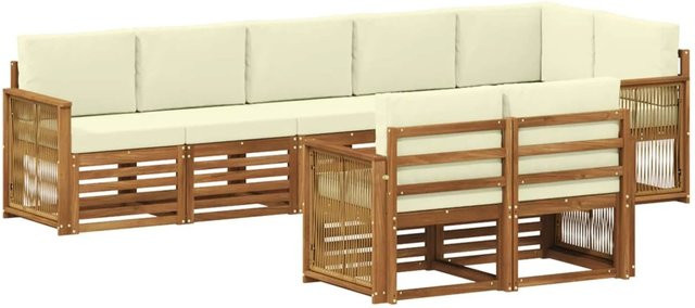 vidaXL Sofagarnitur aus Massivholz Akazie in Beige mit Latten-Design und Armlehnen - Bild 1