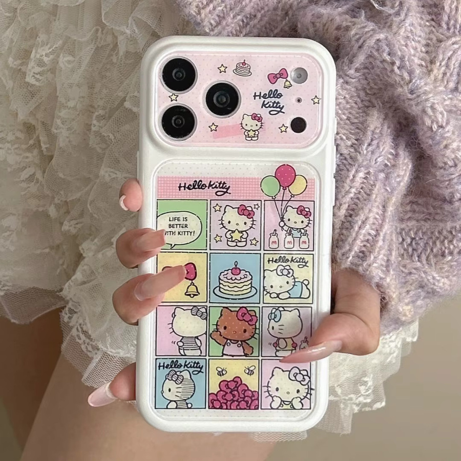 Sanrio Hello Kitty Handyhülle mit Cartoon-Gitter-Design für iPhone 17 16 15 Pro Max, stoßfeste Acryl-Hartschale in Weiß und Multicolour - Bild 2