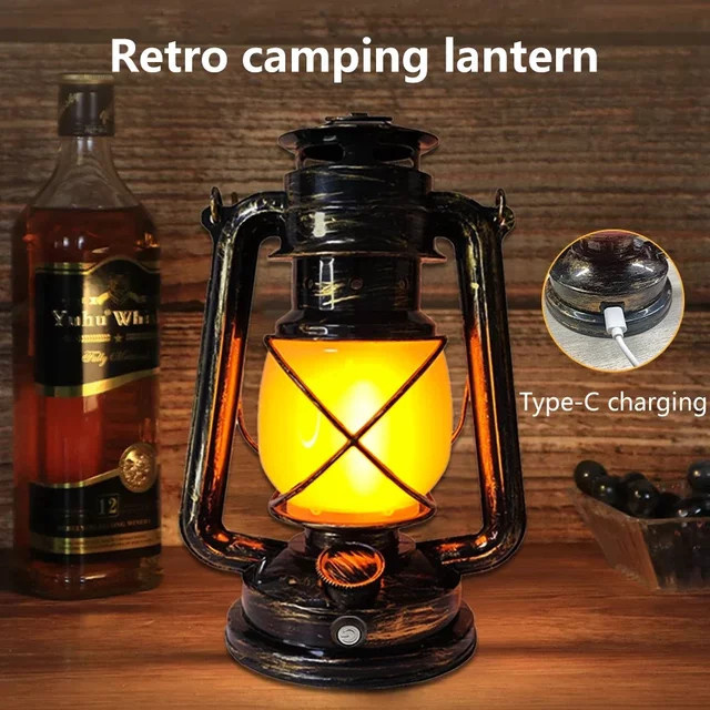 Ammtoo Retro LED Campinglampe, Wiederaufladbare Tragbare Pferdelaterne in Schwarz mit 3 Beleuchtungsmodi und Warmweißem Licht - Bild 1