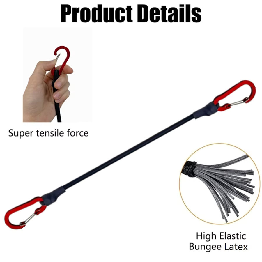 Elastische Bungee-Seile für den Außenbereich mit roten Haken, dehnbares Verpackungsseil aus Gummi für Fahrräder und Autogepäck, Länge: 30 bis 120 cm, Durchmesser: 8 mm - Bild 3