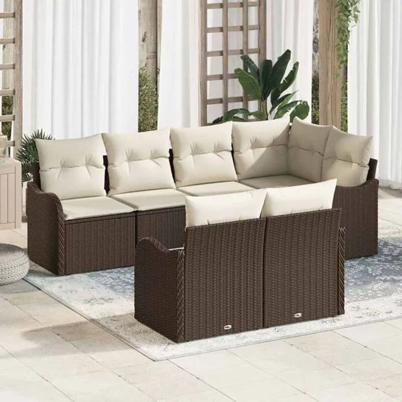 vidaXL Garten-Sofa-Set aus Poly-Rattan mit 7-teiliger Polsterung und Stauraum in Braun - Bild 1