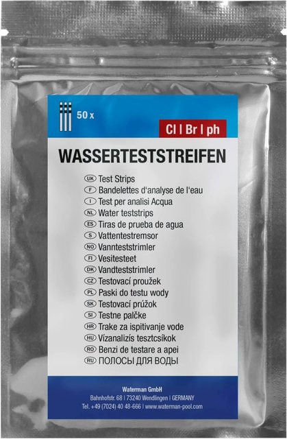 Waterman 3 in 1 Wasserteststreifen zur Wasseranalyse für pH-Wert, Chlor und Brom, 50 Stück - Bild 1