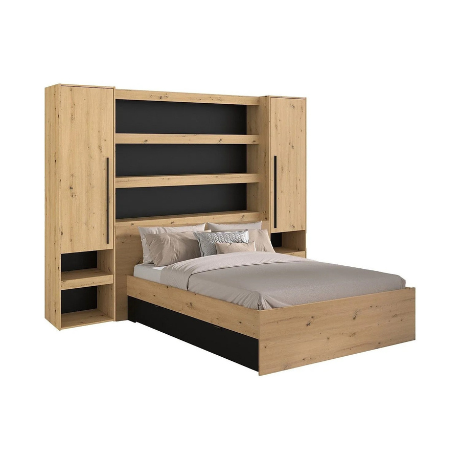 Vente-unique Bettrahmen Varly in Schwarz und Naturfarben Hell aus Holzwerkstoff mit Unterbettbeleuchtung B/T/H: 140 x 190 cm - Bild 2