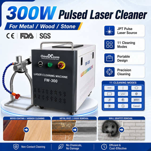 ACHI JPT MOPA Pulslaser-Reinigungsmaschine 300W mit 11 Reinigungsmodi für Metall und Holz zur Rost-, Öl- und Graffiti-Entfernung - Bild 1
