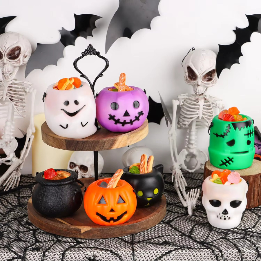 PGY Halloween-Süßigkeitseimer aus Kunststoff in Multicolor als Partyzubehör für Kinder mit Kürbis-Geist-Kessel Design - Bild 3