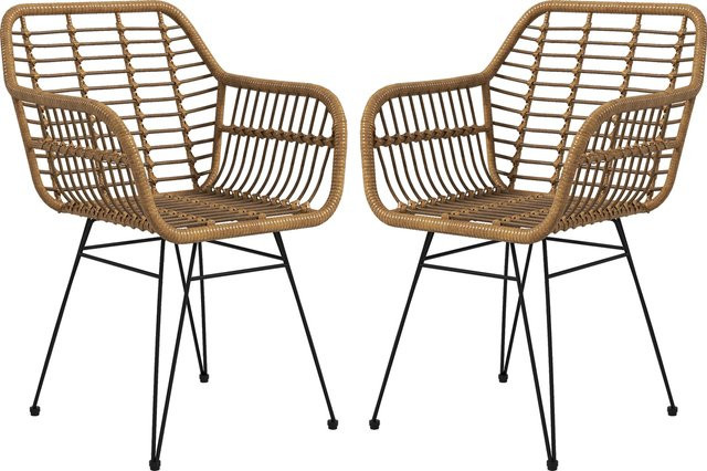 HOMCOM Esszimmerstühle 2er Set aus Polyrattan und Stahl in Braun mit Rückenlehne - Bild 1
