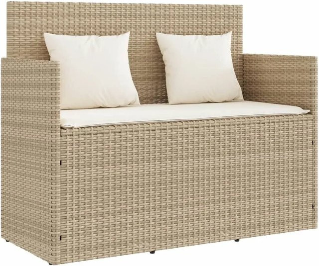 Furnicato Gartenbank aus Poly Rattan mit Kissen in Beige, B/T/H: 120 x 50 x 90,5 cm - Bild 1