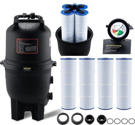 VEVOR Kartuschen-Poolfilter mit 30 m² Filterfläche, auslaufsicheres Filtrationssystem für Einbau-Pools, oberirdische Schwimmbäder, Whirlpools, Spas und aufblasbare Pools in Schwarz - Bild 1