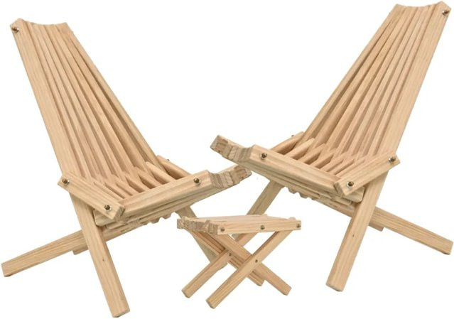 DELUKE Gartenmöbelset ENNO 3-teilig aus Kiefernholz in Braun mit 2 Liegestühlen und 1 Beistelltisch im skandinavischen Design - Bild 1