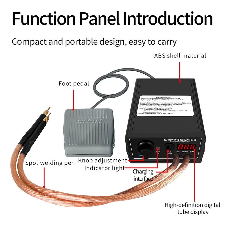 Digitales 8000 W Spot Schweißer Kit mit Fußpedal und Control Board für 18650 Lithium-Batterien, Schwarz - Bild 2