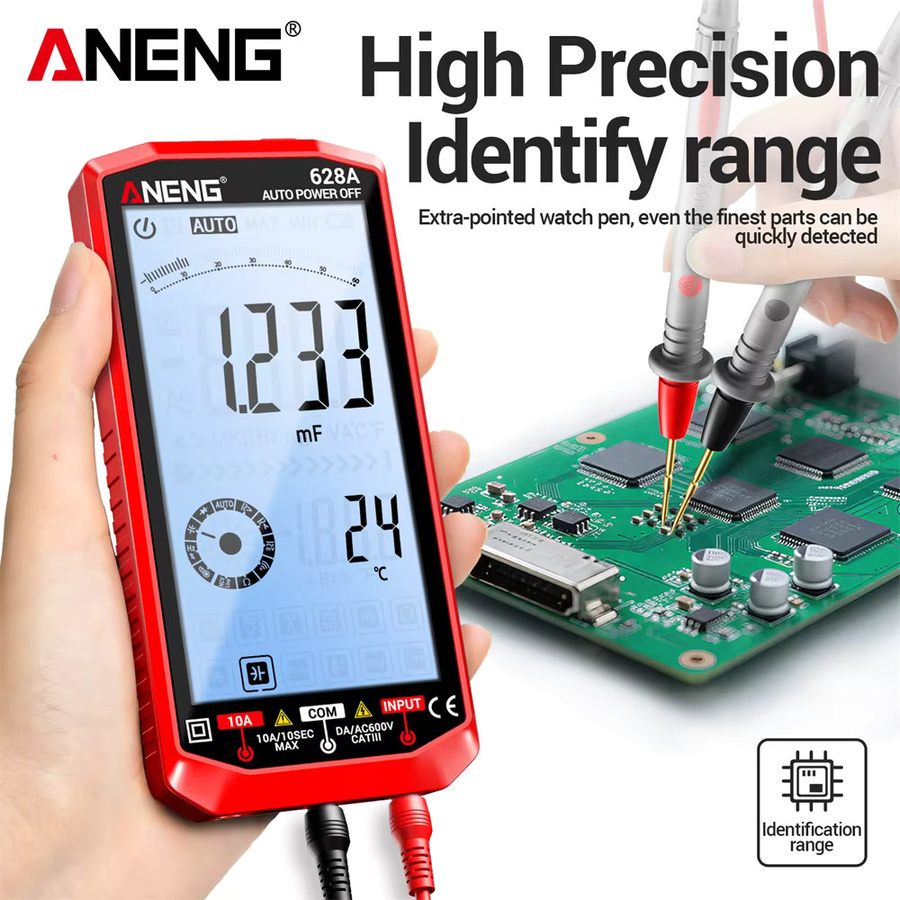 ANENG Digital-Multimeter-Tester mit hintergrundbeleuchtetem Display, wiederaufladbar, 1000 V/10 A und biegsamer Sonde, Farbe: Rot - Bild 2