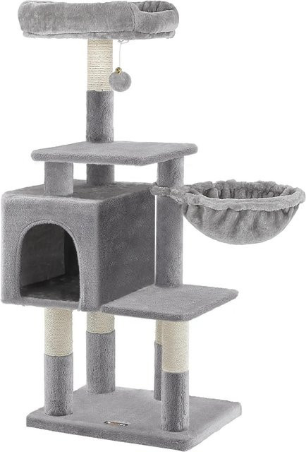 Feandrea Kratzbaum für Katzen mit Höhle in Hellgrau, Höhe: 110 cm - Bild 1
