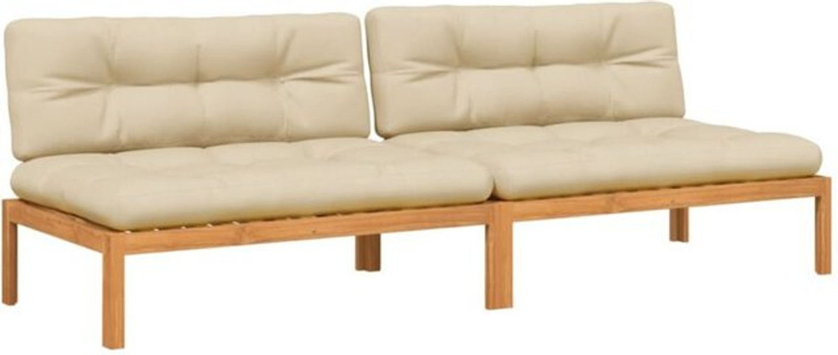 vidaxl Garten-Mittelsofas aus Paletten mit Kissen, 2er-Set aus Akazienholz, modular segmentiert, Beige/Braun - Bild 1