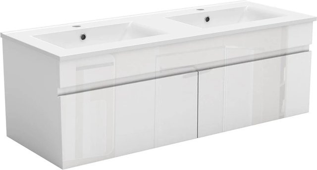 AICA Badmöbel Set BERGEN Waschtisch mit Unterschrank in Weiß Hochglanz, 2-teilig, Breite: 121 cm, Mineralguss und MDF mit Softclose - Bild 1