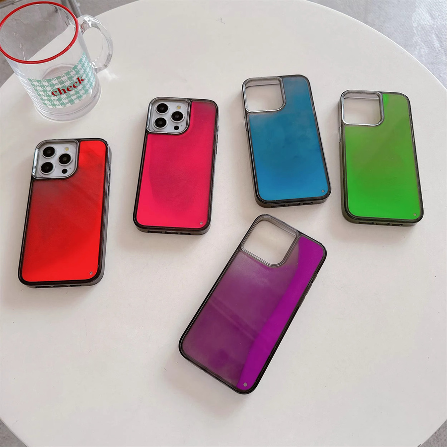 STJKQL Handyhülle für iPhone 16 Pro Max 15 14 13 12, stoßfest und glänzend im Design mit flüssigem Treibsand, blau, leuchtet im Dunkeln - Bild 1