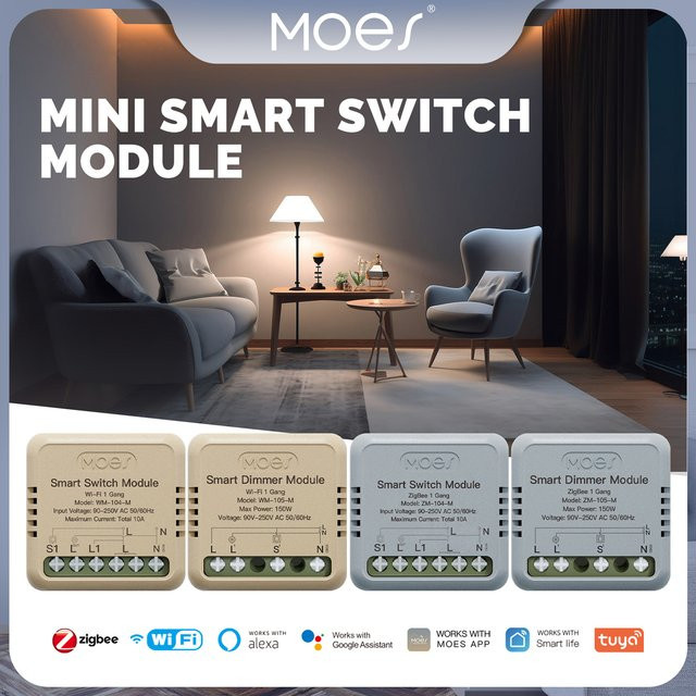 MOES Tuya Mini Smart Switch DIY Modul WiFi Zigbee Licht Dimmer Schalter in Weiß mit App-Fernbedienung und Kompatibilität für Alexa und Google Assistant - Bild 1