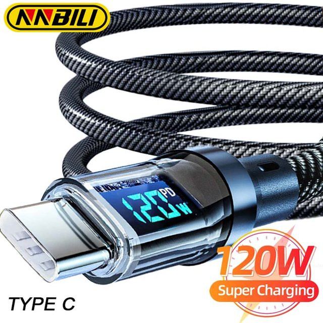 NNBILI USB C Kabel 120W mit Digital Display in Schwarz für Xiaomi Samsung und Huawei - Bild 1