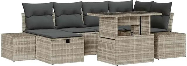 vidaXL Garten-Sofa-Set aus Poly-Rattan in Hellgrau, 7-teilig und höhenverstellbar - Bild 1