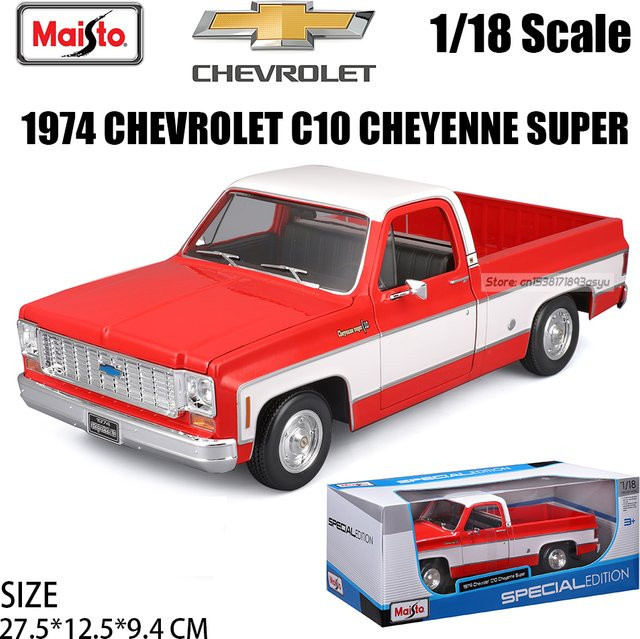 Maisto 1974 Chevrolet C10 Cheyenne Super Pickup, Legierungsautomodell, 1:18, Rot - Bild 1