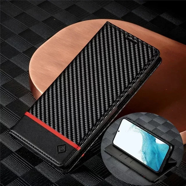Handyhülle aus Kohlefaser und Leder für Samsung Galaxy A-Serie in Schwarz - Bild 1